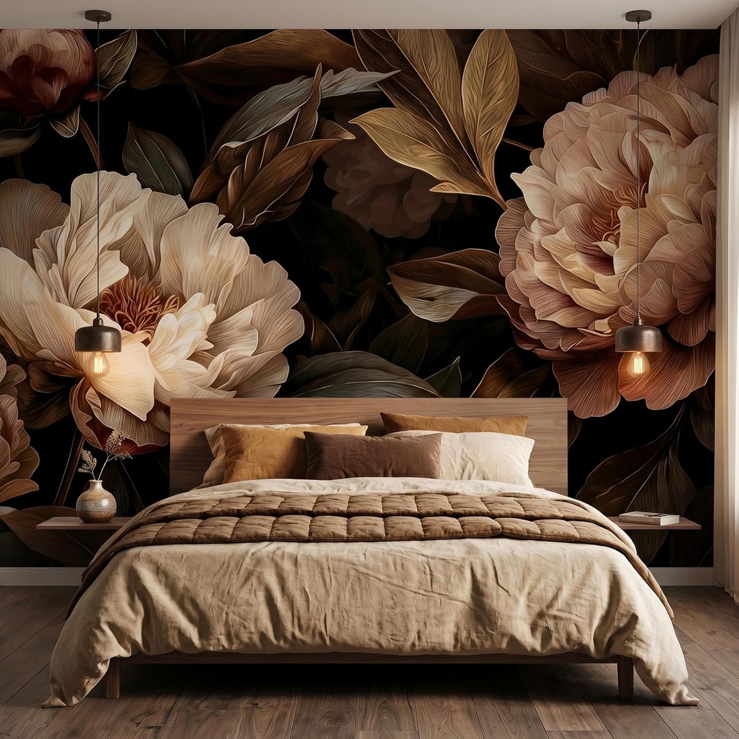 Interior Design Home - Tapeçaria Floral Elegante de Peônia para