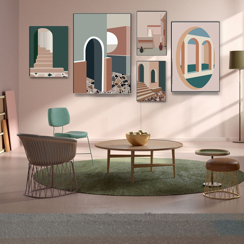 Interior Design Build - Retro morandi edifício arte em tela
